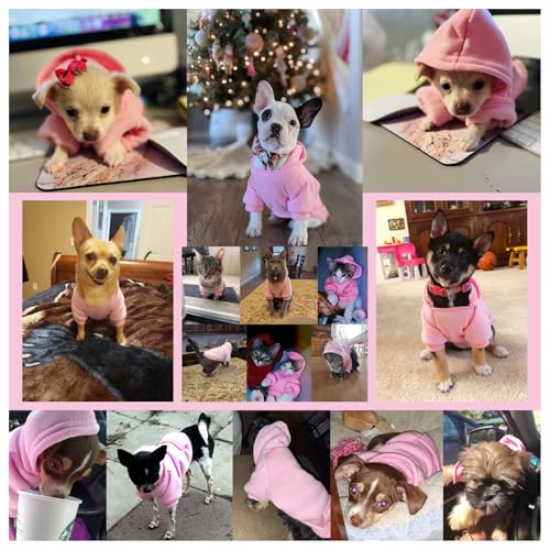 Jecikelon Winter Dog Hoodie Sweatshirts with Pockets Warm Dog Clothes for Small Dogs Chihuahua Coat Clothing Puppy Cat Custume (Pink, X-Small) - color: Pink, size: X-Small