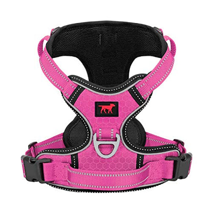 Tuff Pupper No Pull Easy Walk Dog Harness | Heavy Duty Pet Vest | Front & Back Leash Clips | Strong Safety Handle | Reflective Anti Pull Vest | Comfortable Padded Escape Proof Harness (Large, Pink) - color: Hot Pink, size: Large (Neck: 18-26" , Chest: 21-