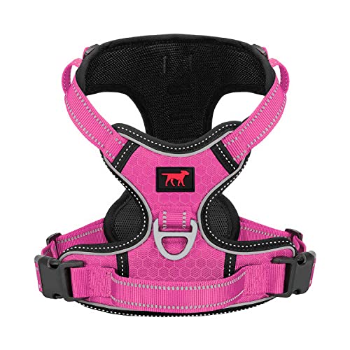 Tuff Pupper No Pull Easy Walk Dog Harness | Heavy Duty Pet Vest | Front & Back Leash Clips | Strong Safety Handle | Reflective Anti Pull Vest | Comfortable Padded Escape Proof Harness (X-Large, Pink) - color: Hot Pink, size: X-Large (Neck: 20-30" , Chest: