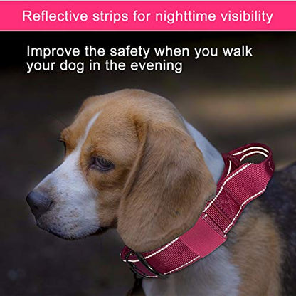 Reflective Dog Collar Heavy Duty Tactical with Control Handle and Metal Buckle for Dog Training(XL,Pink) - color: Pink, size: X-Large (Pack of 1)