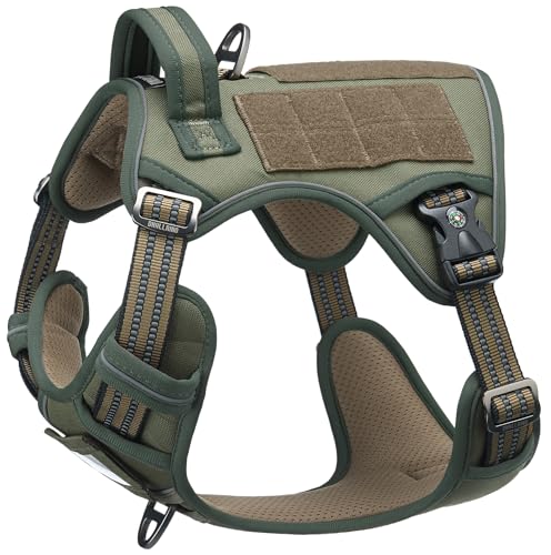 Tactical Dog Harness for Medium & Large Dogs, Green Adjustable No-Pull Control with Handle, Heavy Duty Reflective Vest - Size M - color: Army Green, size: Medium