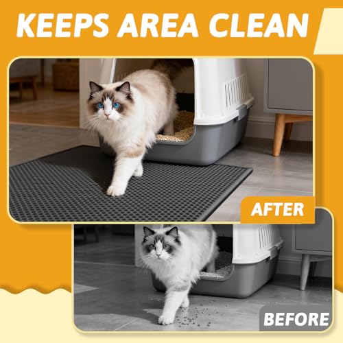 Pieviev Cat Litter Mat Double Layer Waterproof Urine Proof Trapping Mat 1 Pack (Black, 30x24 Inch (Pack of 1)) - color: Black