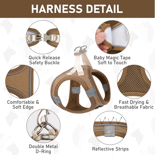Small Pet Harness Collar and Leash Set, Step in No Chock No Pull Linen Fabric Soft Mesh Dog Vest Harnesses Reflective for Dogs Puppy Cats Kitten Rabbit (Brown, XS) - color: Brown, size: X-Small