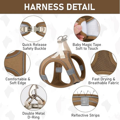 Small Pet Harness Collar and Leash Set, Step in No Chock No Pull Linen Fabric Soft Mesh Dog Vest Harnesses Reflective for Dogs Puppy Cats Kitten Rabbit (Brown, XS) - color: Brown, size: X-Small