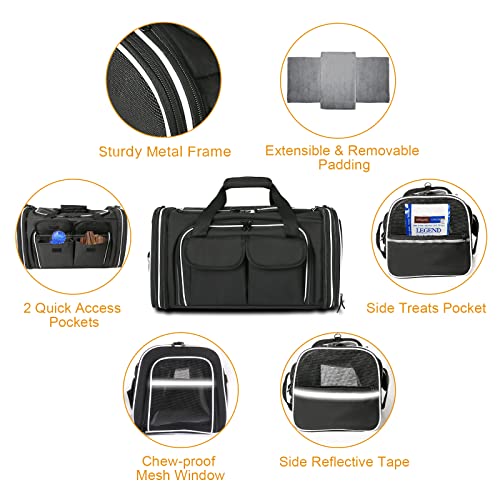 Estarer Soft Sided Pet Carrier Airline Approved, 4 Sides Expandable Collapsible Cat Carrier with Pockets & Removable Fleece Pad, Travel Carrier Bag for Cat Dog & Small Animals (Black) - color: Black