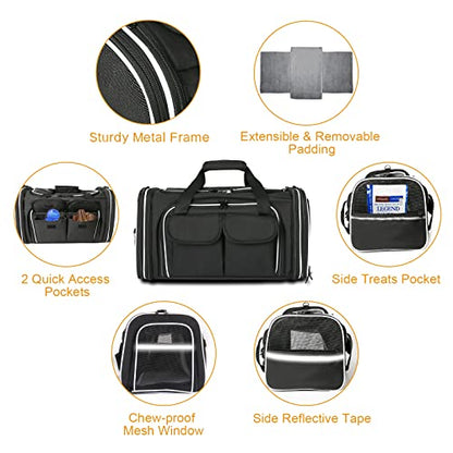 Estarer Soft Sided Pet Carrier Airline Approved, 4 Sides Expandable Collapsible Cat Carrier with Pockets & Removable Fleece Pad, Travel Carrier Bag for Cat Dog & Small Animals (Black) - color: Black
