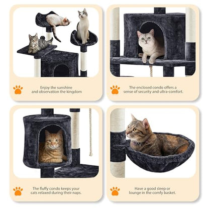 Yaheetech 79 in Cat Tree Tower, Multilevel Cat Trees Plush Covered Cat Tower with 2 Extra Large Condos, Comfy Basket, Sisal Scratching Posts - color: Black