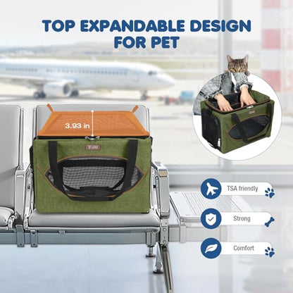 Top-Expandable Pet Carrier 18x11x11Inch Delta American United Airline Approved Underseat to 15lbs Stable Car Travel Carriers for Small Dogs Cats with Locking Safety Zippers Anti-Scratch Mesh - color: Dark Green, size: 18"x11"x11"