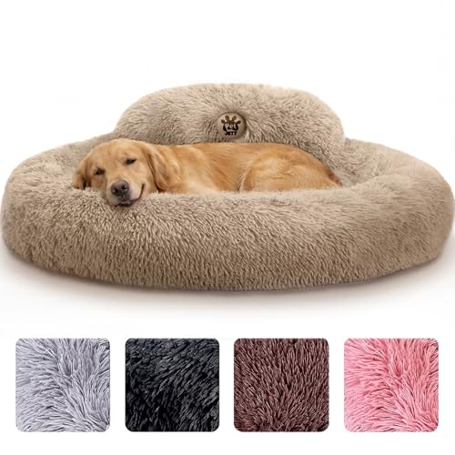 PetJett XL Dog Bed for Large Sized Dog - 45'' Extra Large Dog Bed, Washable Dog Bed - Anti-Slip Super Soft Round Donut Bed, Fluffy Faux Fur Anti-Anxiety Premium Comfort Pet Bed, Fits Dogs upto 120 lbs - color: Beige, size: X-Large - 45"L x 45"W x 8"Th