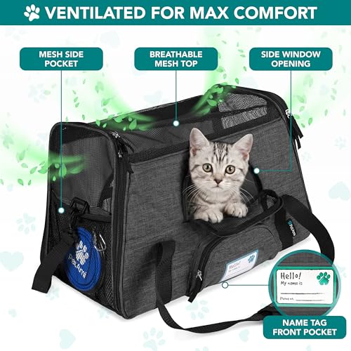 PetAmi Airline Approved Pet Carrier for Cats & Small Dogs, Soft Sided TSA Travel Carrier Bag with Sherpa Bed, Breathable Mesh Ventilation, Collapsible Bowl, Up to 18 lbs, Large Heather Dark Gray - color: Charcoal, size: Large - 19.5"L x 10.2"W x 12"H