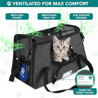PetAmi Airline Approved Pet Carrier for Cats & Small Dogs, Soft Sided TSA Travel Carrier Bag with Sherpa Bed, Breathable Mesh Ventilation, Collapsible Bowl, Up to 18 lbs, Large Heather Dark Gray - color: Charcoal, size: Large - 19.5"L x 10.2"W x 12"H