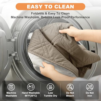 100% Waterproof Dog Bed Cover Pet Blanket 68"x82", 7-Layer Reversible Washable Bed Mat for Furniture Couch Sofa Car (Khaki+Off White)