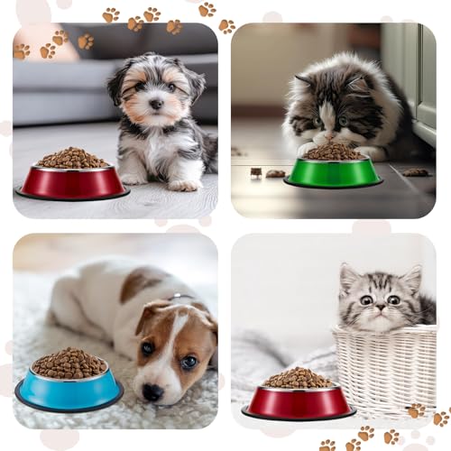 Roshtia 6 Pcs 7 oz Colorful Stainless Steel Dog Bowl Stackable Water and Food Cat Bowl Pet Dishes with Non Slip Silicone Base for Small Medium Dog Cat Kitten - size: 7 oz