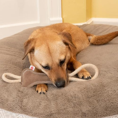 SPOT Dura-Fused Leather Bone Tug Dog Toy – Durable Real Leather & Jute Chew Toy with Double Rope Handles & Squeaker, For Moderate Chewers, 18in - size: 18 in