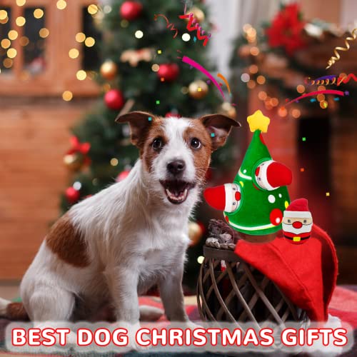 lilfrd Christmas Dog Toys, Dog, Xmas Christmas Tree, Santa Claus Hide and Seek Puzzle Squeaky Plush Rope Chew Fetch Brain Stimulating Toy Presents for Small Medium Dogs - style: Christmas Tree & Santa