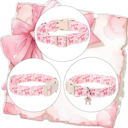 Pink Bow Dog Collar Cute Girl Dog Collars for Puppy Small Dogs - Lightweight Adjustable Girly Spring Female Dogs Everyday Collar with Safety Buckle XS - color: Coquette Bow, size: XS