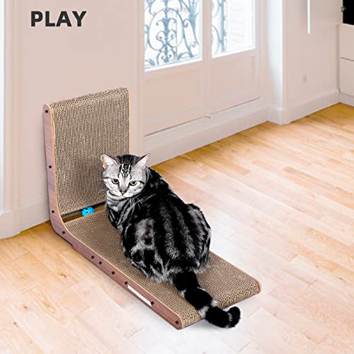 Fluffydream Cat Scratcher with Cat Toys Ball Track, Build-in Ball, L-Shaped Scratcher, Cardboard Lounge Bed, Stable and Durable, Furniture Protector, Reversible - color: L-Shape