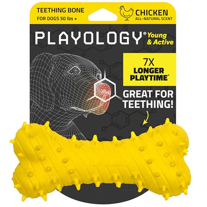 Playology Dog Toys | Teething Bone for Large Puppies and Young Dogs | Chicken Scented Jumbo Dog Bone Chew Toy | Teething Puppy Essentials - size: Jumbo, style: Chicken