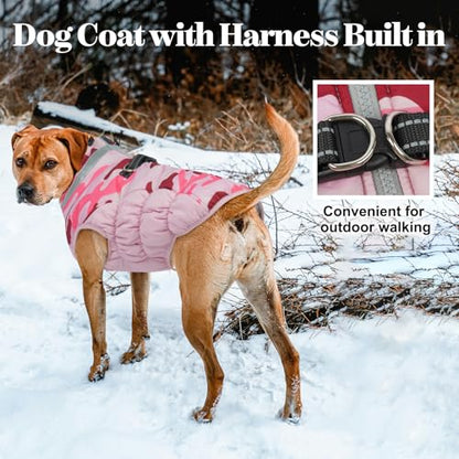 Lelepet Warm Dog Winter Coat Dog Coats for Small Dogs Waterproof Dogs Jacket with Harness Built in Reflective Cold Weather Coats Windproof Zip-Up Winter Fleece Vest Snowsuit Chihuahua Pink Camo - color: Pink Camo, size: X-Small