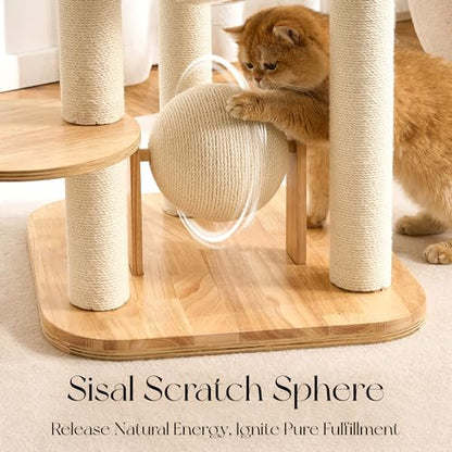 797Audio Modern Solid Wood Cat Tree Tower, 49" Tall Cat Tree with Sisal Scratching Posts for Adult Cats, Luxury Natural Oak Wooden Cat Tower,Aesthetic Multi-Level Cat Climbing Tree for Indoor Cat - color: 49 Inch-Scratch Ball