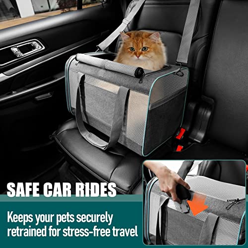 GAPZER Pet Carrier for Large Cats 20 lbs+ / Soft Sided Small Dog Travel Carriers Top Load/Collapsible Carrier Bag for Big Cat / 2 Kittens Sturdy Transport Carriers Long Trips/Medium Cats 15 pounds - color: Grey