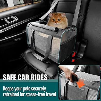 GAPZER Pet Carrier for Large Cats 20 lbs+ / Soft Sided Small Dog Travel Carriers Top Load/Collapsible Carrier Bag for Big Cat / 2 Kittens Sturdy Transport Carriers Long Trips/Medium Cats 15 pounds - color: Grey