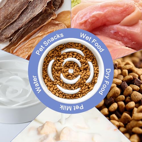 6'' Ceramic Slow Feeder Dog Bowls - Petal Shape Modern Dog Food Dish for Cats and Small Breed Dogs, Puzzle Maze Bowl to Slow Down Eating, Anti-Gulping, Dishwasher & Microwave Safe, White - color: White, size: 6 inch