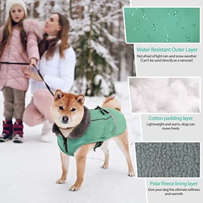 QBLEEV Warm Dog Coat - Waterproof Reflective Jacket, Thick Fleece Dog Snowsuit Christmas Vest for Cold Weather, Small to Large Dogs - color: Turquoise, size: Small