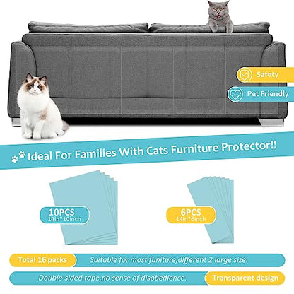 XMZCYMyo Anti Cat Furniture Protector, 16PCS Double Sided Sofa Anti Scratching Sticky Tape, Corner Couch Protector for Cats, Cat Scratch Deterrent Tape