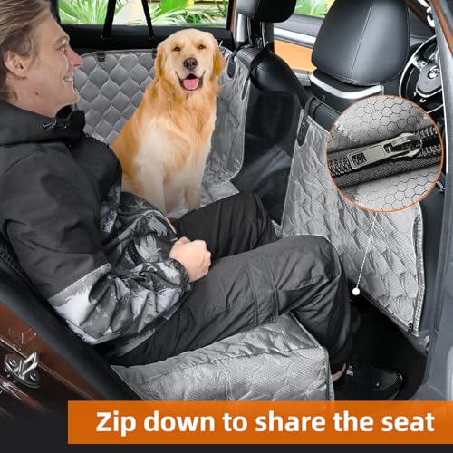 PETICON Dog Car Seat Cover with Mesh Window, 100% Waterproof Pet Seat Cover for Back Seat, Scratchproof Dog Hammock for Cars, Trucks, SUVs, Jeeps (Gray) - color: gray