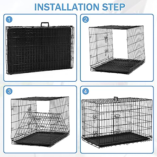 Dog Crates for Large Dogs Outdoor Indoor, Dog Cage Kennel Foldable Metal Wire Dog Crate with Leak-Proof Tray and Handle Double Door, Animal Pet Cage, 42 Inch - size: 42 INCH