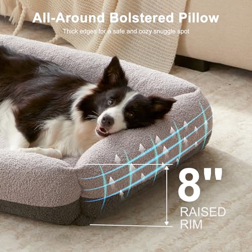 Washable Dog Bed Medium Large Size Dogs, Rectangle Comfy Fluffy Pet Beds, Removable Zipper Cover Machine Wash, Soft Orthopedic Bed Durable Pet Cuddler with Anti-Slip Bottom, 30"x24"x8", Grey - color: Grey, size: M Plus(30''x27''x8'')