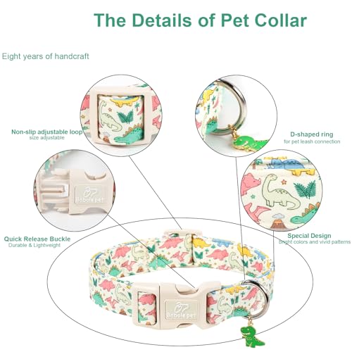 Dinosaur Dog Collar Cute Boy Dog Collars for Puppy Small Dogs - Lightweight Adjustable Cartoon Design Male Female Dogs Everyday Collar with Safety Buckle XS - color: Cute Dino, size: XS