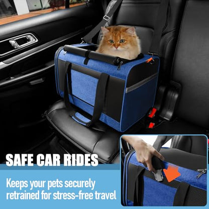 GAPZER Pet Carrier Large Cats 20 lbs Top Load/Soft Sided Small Dog Travel Carriers/Collapsible Carrier Bag for Medium Cat Puppy/Sturdy Transport Carriers Long Trips/Medium Cats 15 pounds Blue - color: Blue