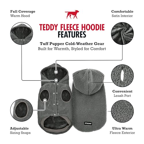 Tuff Pupper Fleece Dog Hoodie Sweater | Teddy Sherpa Outer & Soft Polar Fleece Lining | Adjustable Fit Winter Coat with Hood, Leash Hole, Ribbed Cuffs | for Small Medium Large XL XXL Dogs (Grey, XXS) - color: Grey, size: 5-10 lbs (XX-Small)