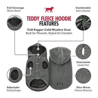 Tuff Pupper Fleece Dog Hoodie Sweater | Teddy Sherpa Outer & Soft Polar Fleece Lining | Adjustable Fit Winter Coat with Hood, Leash Hole, Ribbed Cuffs | for Small Medium Large XL XXL Dogs (Grey, XXS) - color: Grey, size: 5-10 lbs (XX-Small)