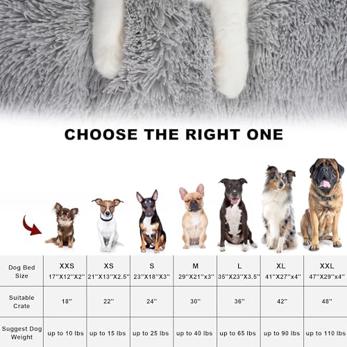 Bedfolks Plush Dog Crate Pad, Washable Faux Fur Bed for Small Dogs & Cats - 17"x12", Light Grey - color: Solid Light Grey, size: XX-Small(17x12'')