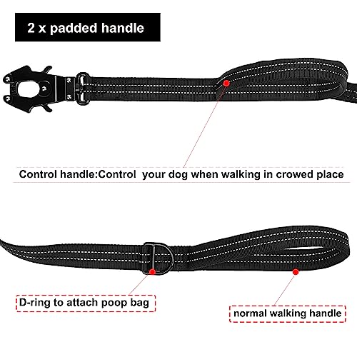 ICEFANG Tactical Dog Leash,K9 Training Walking Bungee Lead with 2 Control Handle,Heavy Duty Quick Release Metal Clasp,Hands Free D-Ring for Medium Large Dogs (6ft,Reflective Black) - color: Reflective Black, size: 6 FT