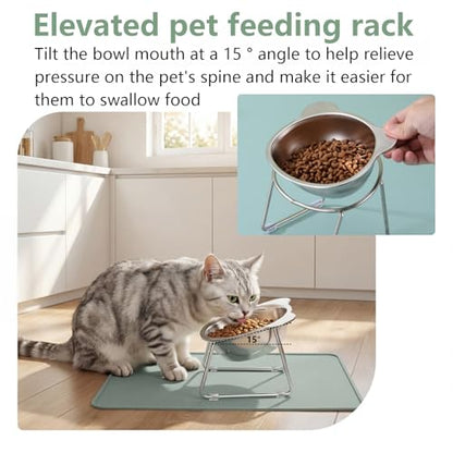 Stainless Elevated cat Bowls 5.9 Inch with Metal Stand Slip Resistant Base 15 Degrees Tilted Raised Pet Dishes Double Bowl Design Food and Water Dish for Cats Kitten Small Dog (2 Pack Raised Bowls) - color: 2 pack raised bowls