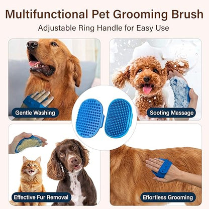 7PCS Dog Bath Supplies, Pet Grooming Kit for Dogs & Cats and Horses - Dog Washing Gloves, Pet Grooming Gloves, Dog Towel 40'' X 23.6'', Dog Bath Brush, Dog Shampoo Brush, Dog Finger Toothbrush (Blue)