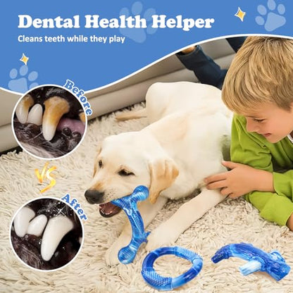 Furdog 3Pack Dog Toys for Aggressive Chewers Dog Chew Toy Tough Dog Toys to Keep Them Busy Bacon Flavor Teething Chew Toys & Dental Health for Large Medium Small Breeds (Blue) - color: Blue