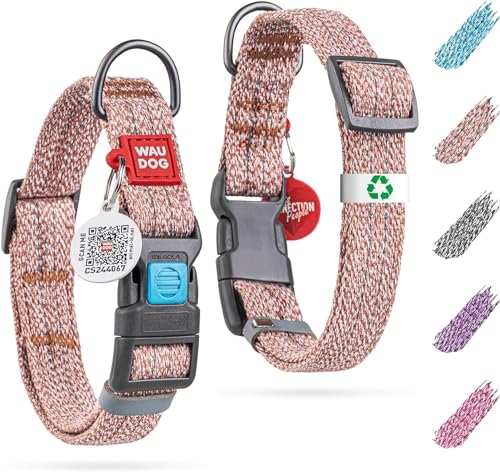 WAUDOG Reflective Cotton Dog Collar Eco-Friendly Alt to Nylon Collar for Small Medium and Large Dogs - Pet Collar with QR ID Tag - Puppy Collar for Large Breed Dogs - Adjustable Male Female Dog Collar - color: Brown, size: 14" - 23" Neck * 1" Wide