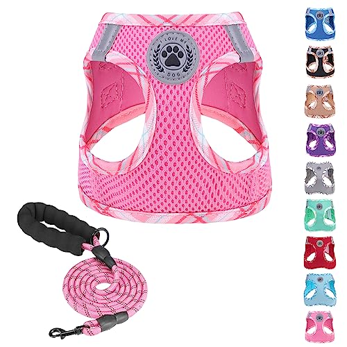 BEAUTYZOO Dog Harness and Leash Set for Small Medium Dogs,No Pull Step-in Harness for Puppy S M Sized Dogs and Cats,Air Mesh Adjustable Breathable Soft No Choke Escape Proof Vest Harnesses,Pink XXS - color: Pink_Plaid, size: XX-Small(Chest Girth 11.5"-13"