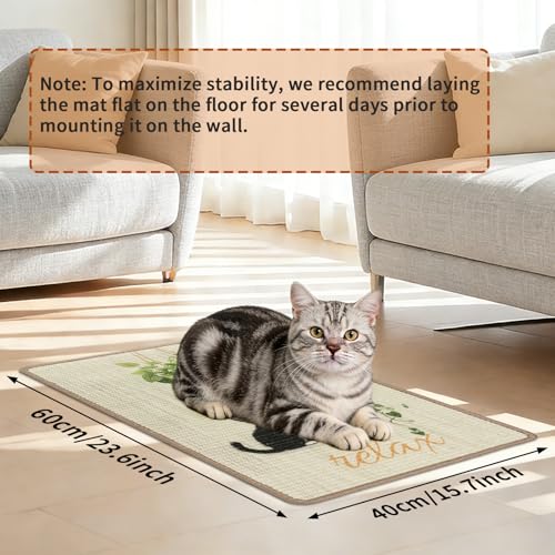 Sisal Cat Scratcher Mat Cat Wall Scratcher for Indoor Scratch Pad Wall Mounted Scratching Post to Protect Couch Carpet Furniture 23.6"x15.7" (Green Plant Cat) - color: Green Plant Cat