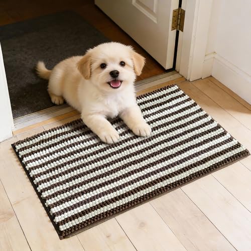 Dog Door Mat for Muddy Paws - Absorbent Quick-Dry Non-Slip Washable Chenille Pet Rug, Indoor Entryway Mat for Front Door & Crate (Brown, 24" L*16" W) - color: Brown, size: 24"L*16"W