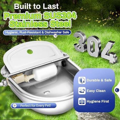 Automatic Animal Drinking Water Bowl with Float Valve, Stainless Steel Kit Includes Bowl, Standard Pipe, Replacement Valve, Quick Connector Adapter and Countersunk Bolts(Auto-Filling)