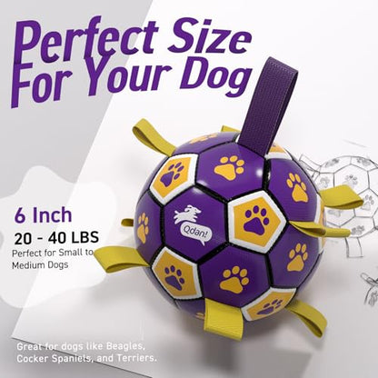 QDAN Dog Ropes Toys, Soccer Ball with Straps, Dogs Water Toy, Durable Dog Balls for Small Medium Breed（6 Inch） - color: Purple Yellow, size: 6 Inch