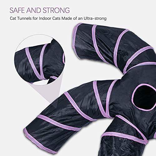 EGETOTA Cat Tunnel for Indoor Cats Large, with Play Ball S-Shape 5 Way Collapsible Interactive Peek Hole Pet Tube Toys, Puppy, Kitty, Kitten, Rabbit (Pink & Black) - color: Pink & Black