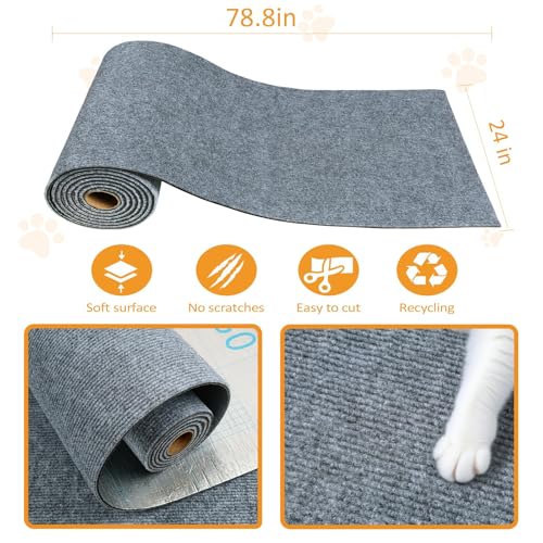 ReWallpaper Cat Scratch Pad Large Sisal Textured Grey Cuttable Carpet Roll for Wall Window Sill Bedside Floor Area Furniture Covering Durable Cat Scratching Mat Self Adhesive Pet Claw Guard 24inx6.5ft
