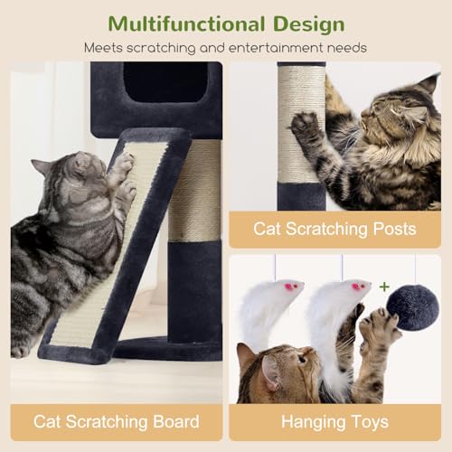 Globlazer Multi-Level Tall Cat Tower 83 inch Sturdy Extra Large Heavy Duty Cat Tree for Indoor Large Adult Cats Kittens with 2 Cat Condo, 8 Scratching Post, 2 Hammock, S83G, Dark Grey - color: Dark Grey
